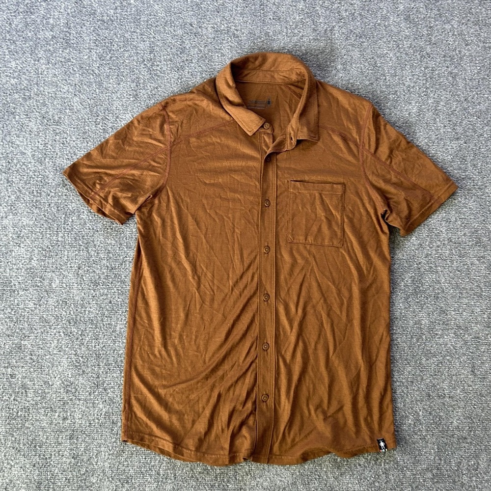 Smartwool Shirt Mens Medium Brown Merino Wool Short Sleeve Button Up SW016963